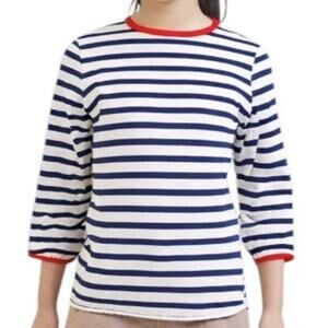 MARNI Navy Nautical Striped Red Trim Top 3/4 Sleeve Made in Italy 42/ XXS / Girl